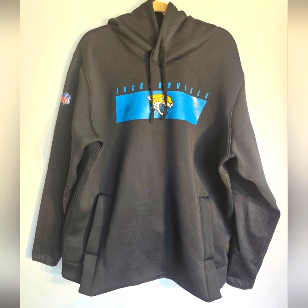 NIKE NFL JACKSONVILLE JAGUARS BLACK WITH TEAL LOGO HOODIE ON FIELD MENS SIZE XL